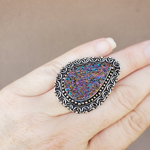 New Titanium Druzy 925 Silver Ring. - Picture 6 of 12